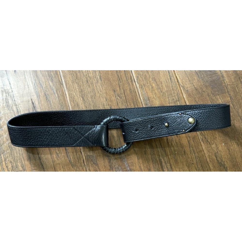 VTG Cole Haan Belt Women S Brown Pebbled Leather Ring Circle Buckle Brass Stud
